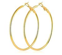 Large Gold Hoop Earrings for Women - 50mm Thin Stainless Steel Hoops - Hypoallergenic Gold Plated Big Round Hoops - Stylish Lightweight Hoop Earrings for Everyday Wear & Gifts