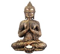 Large Gold Resin Buddha Tealight Holder - 33cm x 24cm (1 Pc.) - Eye-Catching Buddha Figurine - Peaceful, Relaxing & Spiritual Ambiance - Ideal for Your Home & Office Decor