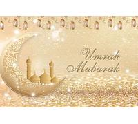 Large Gold Umrah Mubarak Backdrop Banner Bunting, Photo Props, Background Props for Islamic Pilgrimage, Decorations