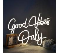 Large Good Vibes Only Neon Sign - Add Warmth and Style to Your Space, Ideal for Bedroom, Bar, Hotel, Home, Party and Wedding Wall Decor, Size 43 x 35cm, LED Neon Light with Dimmer