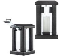 Large Granite Candle Lantern - H 22.6" (32cm) Highly Polished Black Stone - Heavy & Elegant Indoor or Outdoor Lantern, Versatile Use for Garden, Terrace, or Home - Square Modern Design