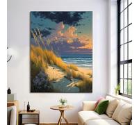 Large Grassland Beach Painting Art Sky Blue Coastline Landscape Poster Canvas Painting For Living Room Wall Art Pictures Home Decorative Frameless (70X100Cm / 28X39In)