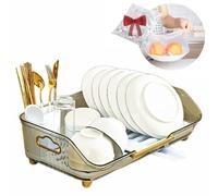 Large Gray Dish Drying Rack with Drainboard - Plastic Dish Rack for Kitchen Counter 17" L x 11" W x 6" H Efficient Dish Drainer and Preservation Film Holder