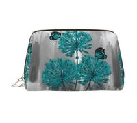 Large Gray Teal Flower Butterfly Printed Cosmetic Bag Portable Cosmetic Storage Bag Suitable for Travel and Business Trips