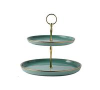 Large Green Ceramic Cake Stand with Handle 2-Tier Cupcake Display Removable Dessert Holder Multi-Color Pastry Stand for Cakes and Cupcakes Ideal for Parties