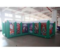 Large Green Christmas Inflatable Tag Maze Course Area Fun Maze Game Inflatable Santa Claus Labyrinth Maze 20x20x6.5ft with Blower for Outdoor Events Party