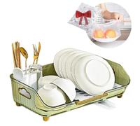 Large Green Dish Drying Rack with Drainboard - Plastic Dish Racks for Kitchen Counter 17" L x 11" W x 6" H Dish Drainers for Efficient Dish Preservation.