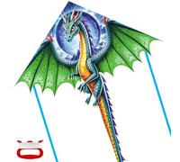 Large Green Dragon Flying Kite, Single Line, Easy Flyer, Easy to Fly, Includes 100 m Kite Line and Long Tail, for Beach, Park and Dragon Festival, Outdoor Activities for Beginners and Adults