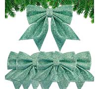 Large Green Glitter Bows for Christmas Tree Decoration- 5PCS Christmas Decorative Bows Christmas Green Bow Christmas Bows Decorative Xmas Decor Wreath Ornament