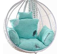 Large Green Rattan Hanging Egg Chair Cushion with Fixed Strap - Comfortable Swing Seat Pillow for Ultimate Outdoor Relaxation in Garden Patio or Backyard.