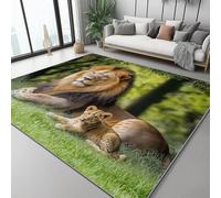 Large Green Rugs Living Room 50x80 cm - Grassland Lion Printed Area Rugs for Bedroom, Soft Non Slip Washable Modern Sofa Floor Carpets For Lounge Dining Room