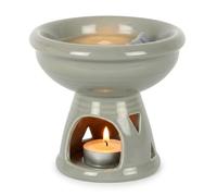 Large Grey Ceramic Oil Burner & Wax Melt Warmer with Extra Deep Bowl | Triangle Cut-Out Home Fragrance Burner