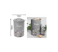 Large Grey Dog Print Treat Storage Tin with Lid Handle - Metal Canister for Biscuits & Cookies, Keeps Treats Fresher Longer (13x19cm)