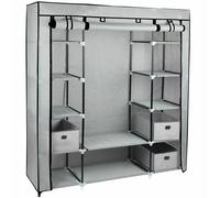 Large Grey Fabric Canvas Wardrobe With Hanging Rail Shelving Clothes Storage Gr8 Home Grey One Size