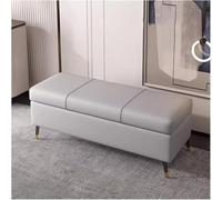 Large Grey Faux Leather Storage Bench - Rectangular Upholstered Footstool with Lift Top for Bedroom, Living Room, Entryway - 80cm Storage Chest