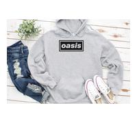 (Large, Grey) Oasis Logo Rock Band Retro Black Grey Men Women Unisex Hoodie