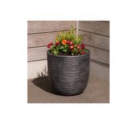 Strata Amalfi Round Plastic Plant Pot, Stone Colour, Textured Style and Finish, Lightweight, Freestanding, Outdoor (Small Bowl Round)