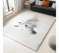 Large Grey Rugs 100x150 cm - Elegant White Horse Printed Area Rugs Soft Non Slip Washable Modern Sofa Floor Carpets For Living Room Bedroom Lounge Dining Room