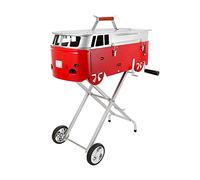Large Grilling Surface Portable Folding Grill Kit, with Wheels Charcoal Barbecue Frying Pan, Stainless Steel Desk Tabletop Smoker BBQ Stove Bus Design,