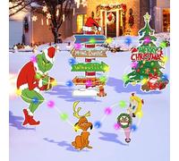 Large Grinch Christmas Outdoor Decorations With Lights - 5PCS Yard Signs With Stakes, Whoville Lawn Decor, Stealing Christmas Party Supplies, Holiday Decoration Set