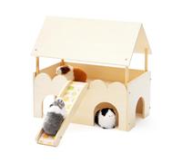 Large Guinea Pig Hideout Castle - 2-Tier Wooden Guinea Pig House Castle, Small Animal Bed with Guinea Pig Ramp, Easy to Install for Small Animal Hideout for Chinchilla, Guinea Pig, Hedgehog