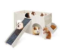 Large Guinea Pig Hideout House, Wooden Guinea Pig Castle with Feeding Basin, Guineas Pigs Toys Accessories for Chinchilla Hamster Hedgehog Rabbit Bunny
