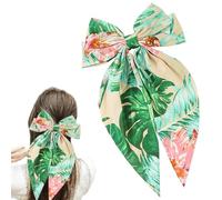 Large Hair Bows for Girls, Single Clip Barrettes, Multiple Designs Available Bowknot Hair Clip, Big Bows for Girls, Women,Jumbo Ribbon Bow Hair Clips with Long Tail (Green Hawaiian)