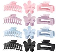 Large Hair Claw Clips 12 Pack Flower Hair Clips for Thick Hair, Big Hair Clips Square Matte Strong hold for Thin Hair, Cute Hair Clips for Women, 3 Styles Claw Hair Clip for Thick Thin Hair