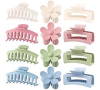 Large Hair Claw Clips 12 Pack, Flower Hair Clips for Thin Hair, Big Square Matte Strong hold for Thick Hair, 3 Styles Hair Clips for Women Thick Hair 4 Colors
