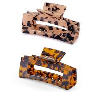 Large Hair Claw Clips Big Cutout Tortoise Shell Celluloid Hair Jaw Clips 4.1inch French Design Rectangle Hair Clamp for Women Girls