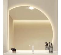 Large Half Circle Mirror with LED Lights Dimmable 3-Color Smart Bathroom Vanity Mirror Frameless Irregular Design 50 cm for Modern Home Decor