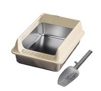 Large Half Enclosed Cats Litter Pan Stainless Steel AntiSplash Design Ventilation Tray for Indoor Outdoor Semi Enclosed Box