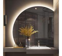 Large Half Round, Makeup Vanity Wall Mirror with Lighting, Dimmable, Irregular Circle Luminous Mirror, Entrance Hall Corridor Waterproof LED Decorative Mirrors, Frameless(Left half,70*70 cm)