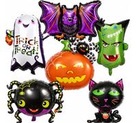 Large Halloween Foil Balloons Kit, Pack of 6 XXL Ghost Cat Spider Pumpkin Bat Green Monster Head Mylar Happy Halloween Decor Balloon Set for Kids Horror Theme Trick or Treat Party Decorations Supplies