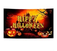 Large Halloween Party Banner with Traditional Pumpkin and Elements, Made of Lightweight Polyester Fabric with Four Metal Grommets for Hanging on Various Surfaces (WSBJ-S019)
