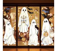 Large Halloween Window Stickers 4 Sheets 90x32cm Double Side Ghost Window Clings Bat Spider Decals for Halloween Home Shop Window Decorations