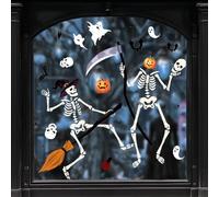 Large Halloween Window Stickers, Isisyu 9 Sheets Halloween Window Decorations with Skeleton Bats Spider Ghost, Reusable Double Sided Hallowe'en Window Cling Decals for Hallowe'en Party Indoor Outdoor
