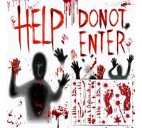 Large Halloween Window Stickers Outdoor - Halloween Decorations with Double Sided Clings, Bloody Window Decor for Windows, Realistic Shadow Hands & Halloween Stickers