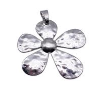 Large Hammered Flower Pendant Charms For Scrapbook Ornaments, 79x69mm, Antique Silver Color, 1 Piece