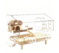 Large Hamster Cage - 17.7 Inch Habitat | Acrylic Enclosure - Double Floors with Accessories Feeder Wheel Tunnel Home Small Animal Comfort Toy Indoor Use