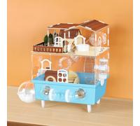Large Hamster Cage 2 Tier Acrylic Hamster Habitat with Hideout & Running Wheel Blue Dwarf Hamster House for Dwarf Gerbils Syrian Hamsters, Blue, 13.3''L* 9.8''W* 17.4''H