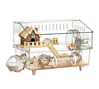 Large Hamster Cage 2-Tier Transparent Rodent Cage Generous Hamster Enclosure for Small Animals such as Guinea Pigs, for Use at Home, on the Go or Outdoors for Observation