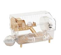 Large Hamster Cage Double Storey Acrylic 45 x 30 x 33 cm Transparent Luxury Habitat with Wheel Water Bottle Platform Hideaway Bathroom Accessories Small Animal Home Observation Families