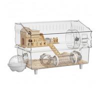 Large Hamster Cage, Spacious Transparent Acrylic Hamster Habitat with Wooden Loft, Escape-Proof Design for Hamsters and Mice.
