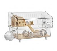 Large Hamster Cage, Spacious Transparent Acrylic Hamster Habitat with Wooden Loft, Escape-Proof Design for Hamsters and Mice