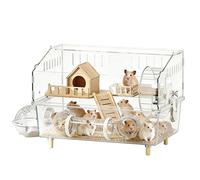 Large Hamster Cage with All Accessories, 2-Layer Clear Acrylic Chinchilla House with Full Transparent View, Small Animal Cage for Gerbil Mice Hedgehog Activity Rest Play 45x30x33cm