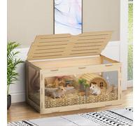 Large Hamster Cage, Wooden Hamster Habitat with Acrylic Windows, Small Animal Hutch and Exercise Play House for Syrian Hamsters Degus Mice Gerbils, Natural Wood