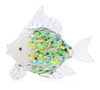 Large Hand Blown Glass Fish Figurines, Aquarium Sea Glass Art, Emerald Green Fish Statue Sculpture Modern Coastal Accent - for Beach Knick Knacks, Coffee Tables, Nautical Offices Centerpiece