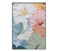 Large Hand Painted Flowers Thick 3D Effect Knife Canvas Textured Oil Painting Contemporary Modern Abstract Wall Art For Living Room Relaxing Decor 50X70Cm（20X28 Inch