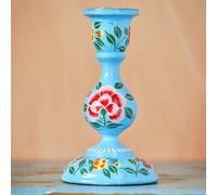 Large Hand Painted Kashmiri Candlestick - Turquoise